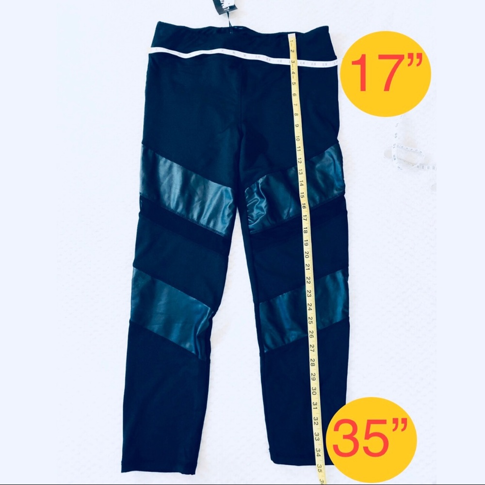 Leggings with Mesh Faux Leather Strip - Picture 3 of 7